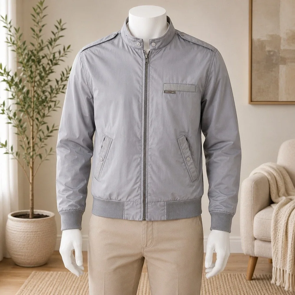 Members Only Racer Jacket Mens 42 Grey Vintage Iconic Cafe Bomber Coat